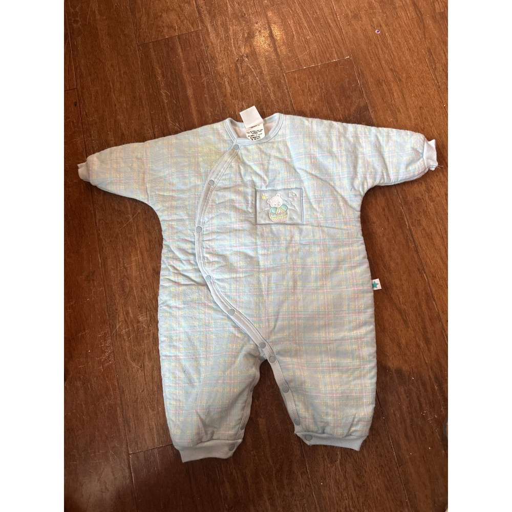 Vintage Little Me Baby Romper 9 Mo Quilted Plaid Pastel Blue Made in USA Snap